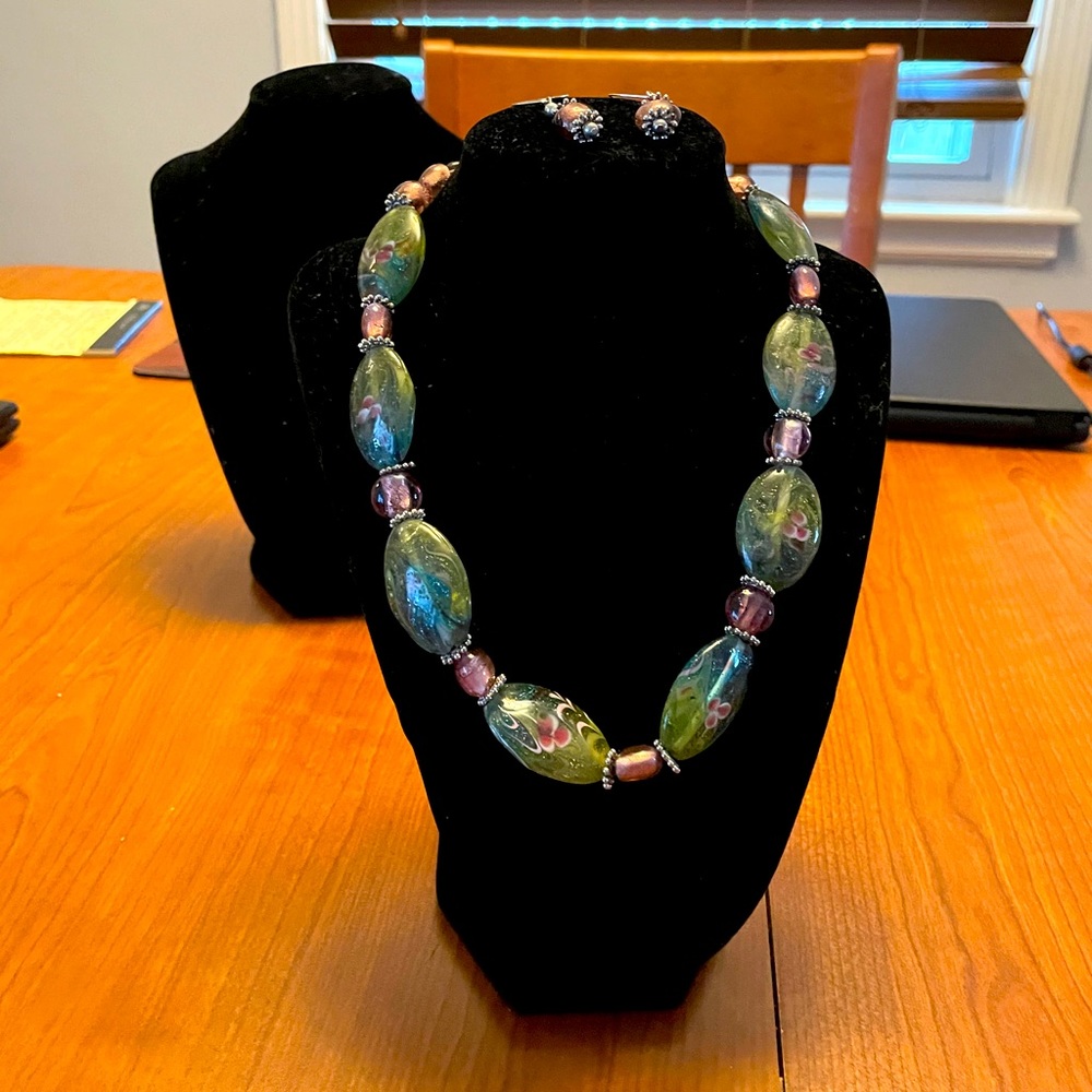 Handcrafted beaded necklace/earring set